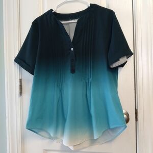 Gradient Teal Ombre Women's Blouse - Short Sleeve